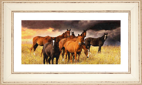 Horses panorama Worn White, available in 3 other frame colours.