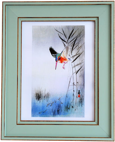 Ohara Koson 11" x 9" Kingfisher - Olive, available in 2 other frame colours.