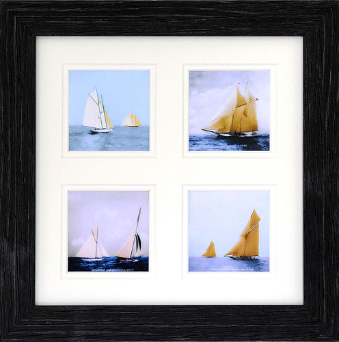 15" x 15" Double Mount 4 Vintage Racing Yachts, Black, available in 3 other frame colours.