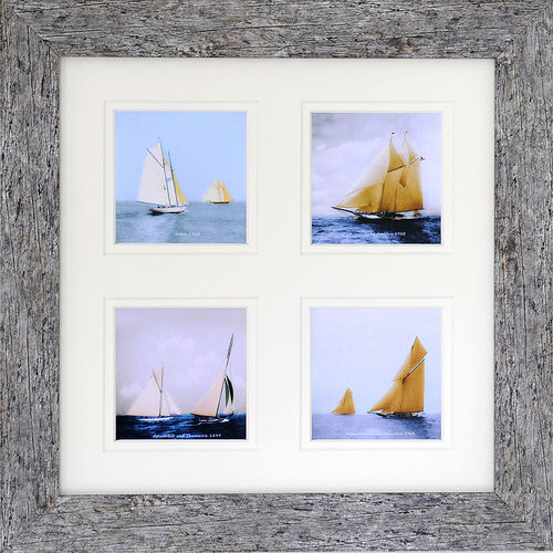 15" x 15" Double Mount 4 Vintage Racing Yachts, Blue, available in 3 other frame colours.