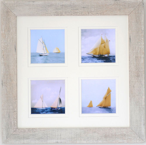 15" x 15" Double Mount 4 Vintage Racing Yachts, White, available in 3 other frame colours.